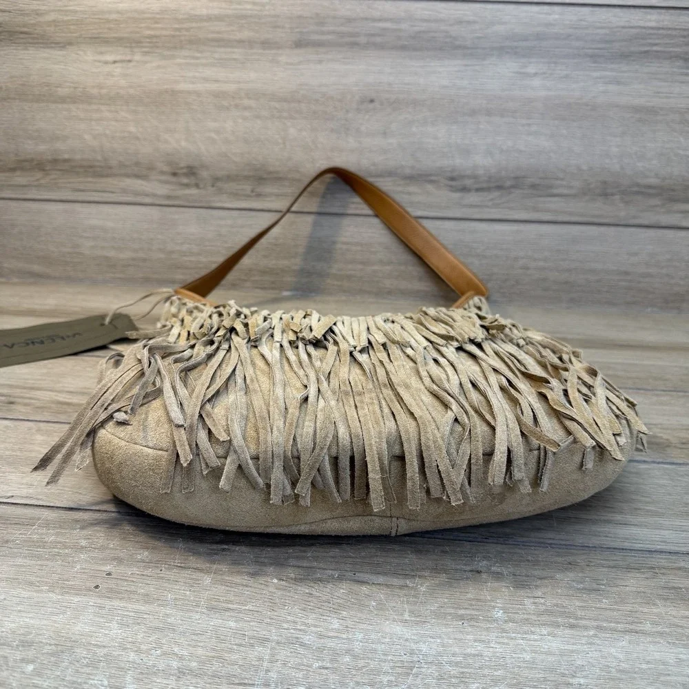 Vilenca Holland Light Brown Suede Leather Fringe Hobo Bag Boho Festival Western